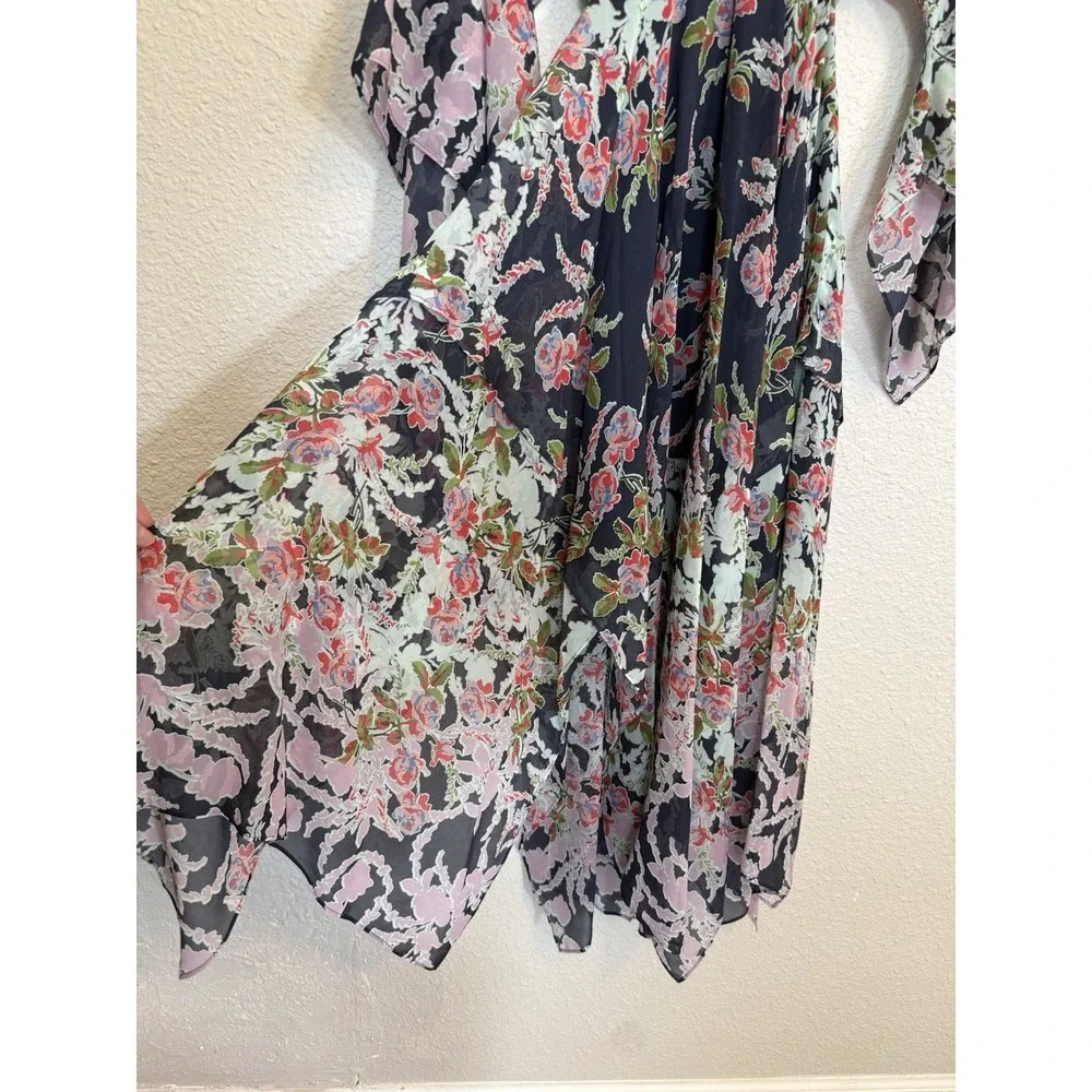 BCBGMAXAZRIA Navy Floral Silk Maxi Dress XXS Spring Wedding Guest Graduation